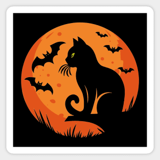 Vintage Halloween Black Cat Moon Sticker